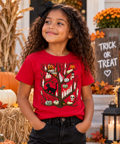 Kids Halloween T-Shirt, Ghost Pumpkin and Black Cat Design